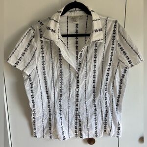 Vintage Y2K Requirements Short Sleeve Oxford Shirt White with Black Stripes